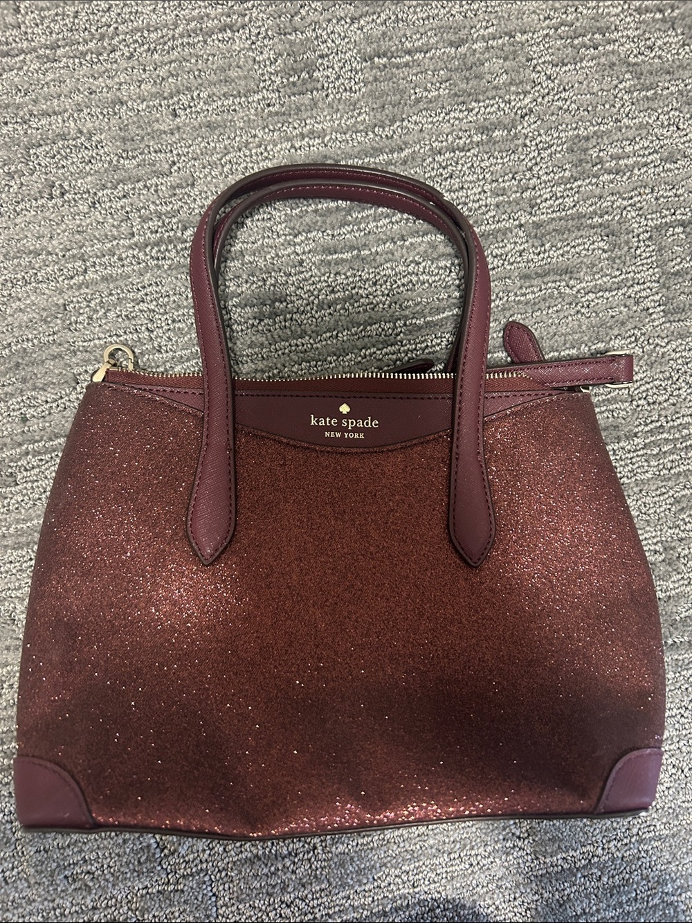 kate spade Burgundy Glitter Satchel with Gold Logo